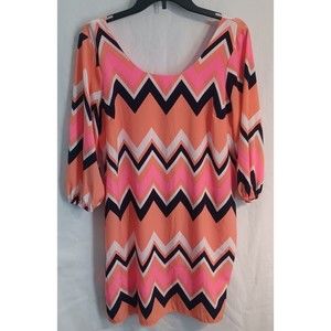 Ing Collection Retro Orange Pink Dress 3/4 Sleeve Womens Size Medium USA Made